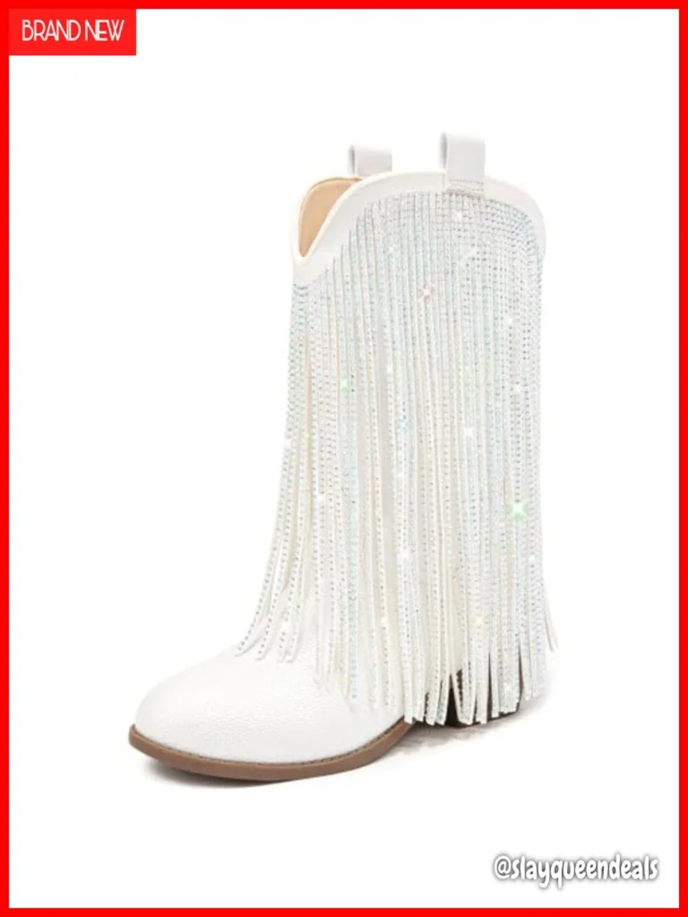 Girls Rhinestone Fringe Cowboy Boots Pointed Toe Pull On Western Boot